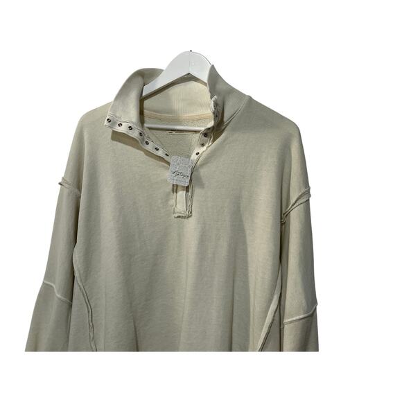 FREE PEOPLE WOMENS SIZE LARGE CAMDEN HENLEY SLOUCHY SWEATSHIRT IVORY NEW - Picture 7 of 15